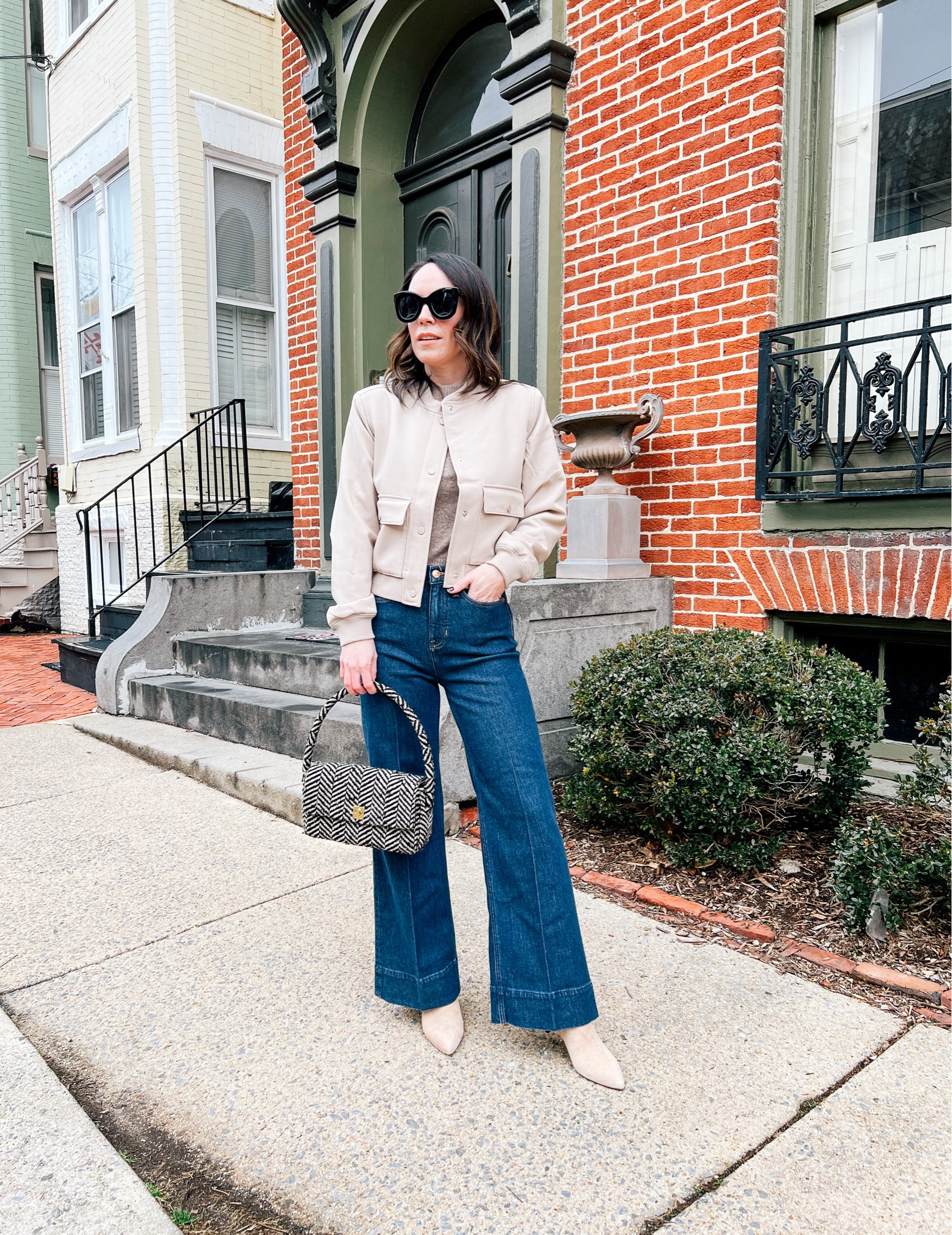 Styling a bomber jacket with wide leg jeans 

#LTKover40 #LTKSeasonal #LTKstyletip