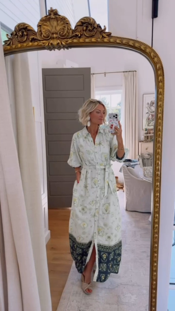 Love the pattern of this maxi dress! I’ve actually had this dress before in a different pattern! I really like the silhouette & fit! Wearing XS! 

Loverly Grey, Anthropologie, summer dress, maxi dress, pattern long sleeve maxi dress, tie waist transitional dress button down, work outfit dress ideas 

 #LTKSeasonal #LTKWorkwear