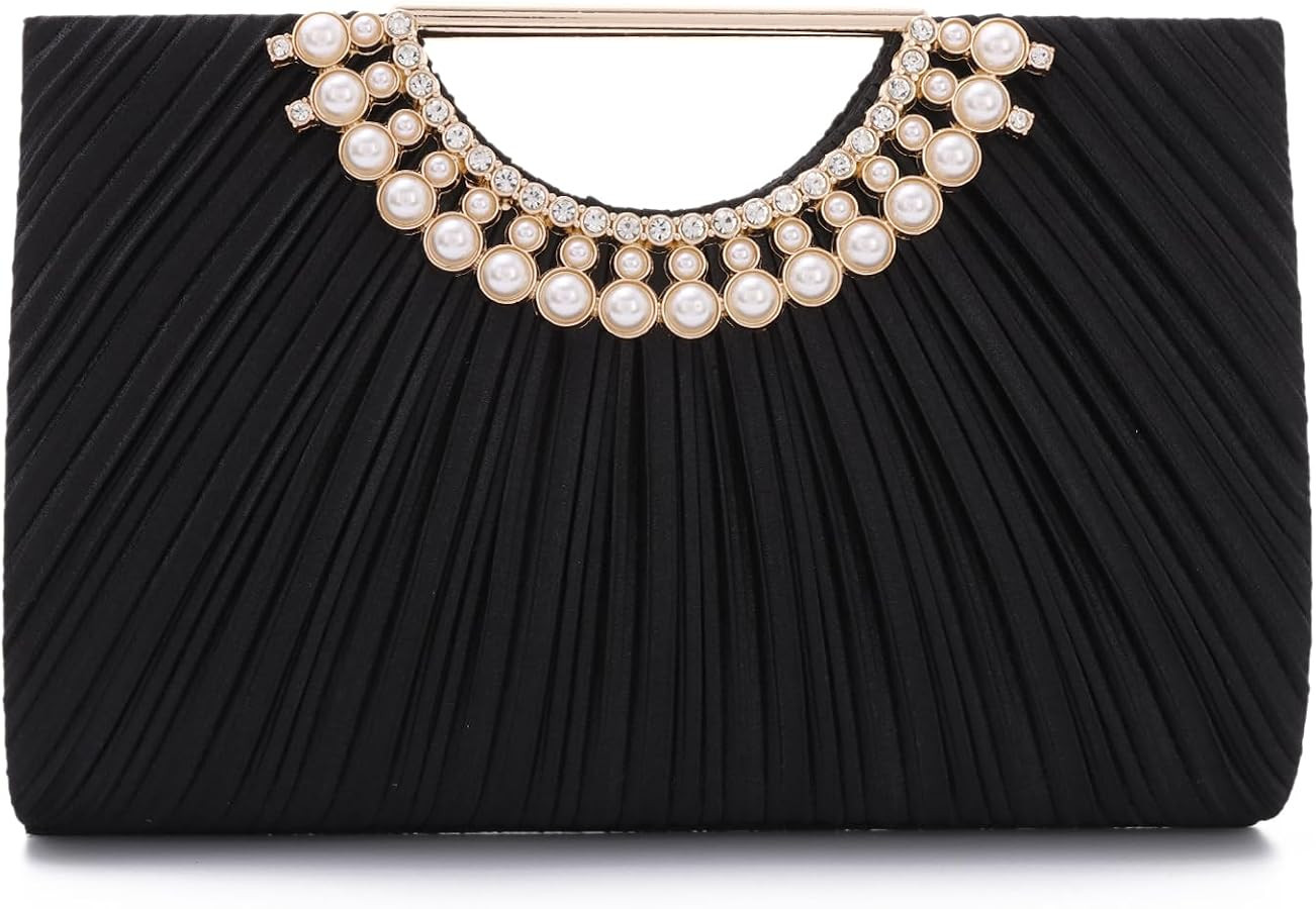 Emprier Pleated Satin Clutch for Women, Elegant Evening Bag fits Large Smartphones, Formal Weddin... | Amazon (US)