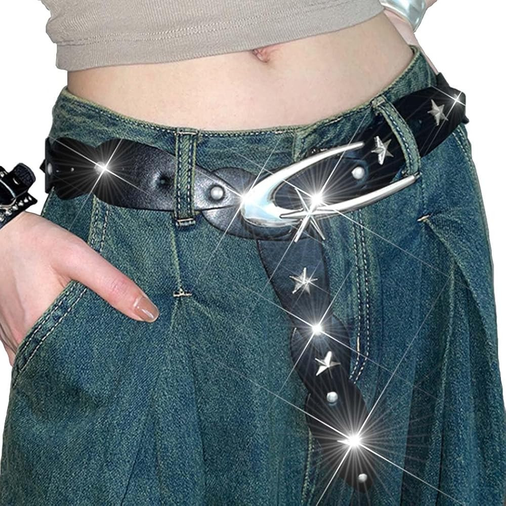 BODIY Star Studded Leather Belt Black Fashion Leather Belt Adjustable Belts Y2K Leather Accessori... | Amazon (US)
