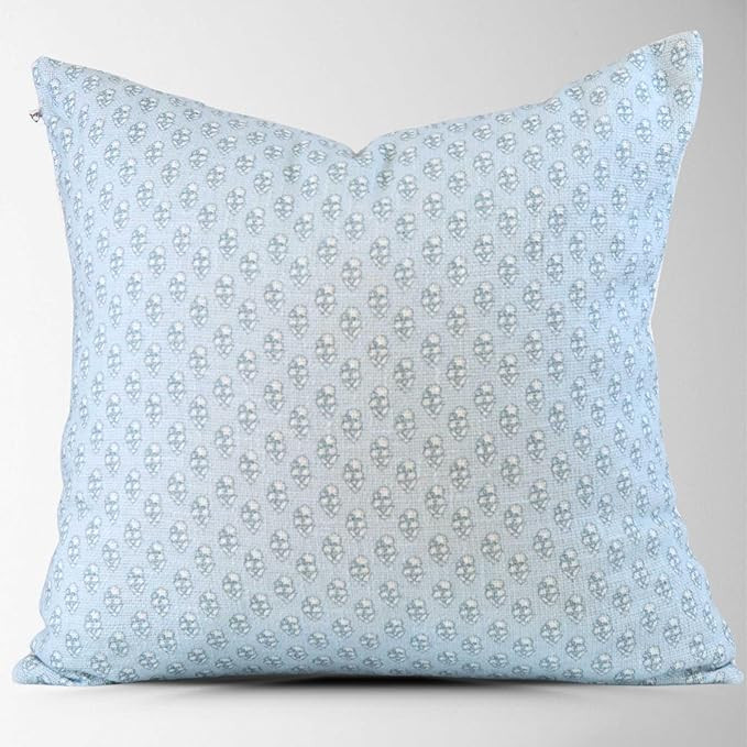 Aurora Petite Block Print Pillow Cover in Sky Blue 22x22 – 100% Cotton Designer Throw Pillow Co... | Amazon (US)