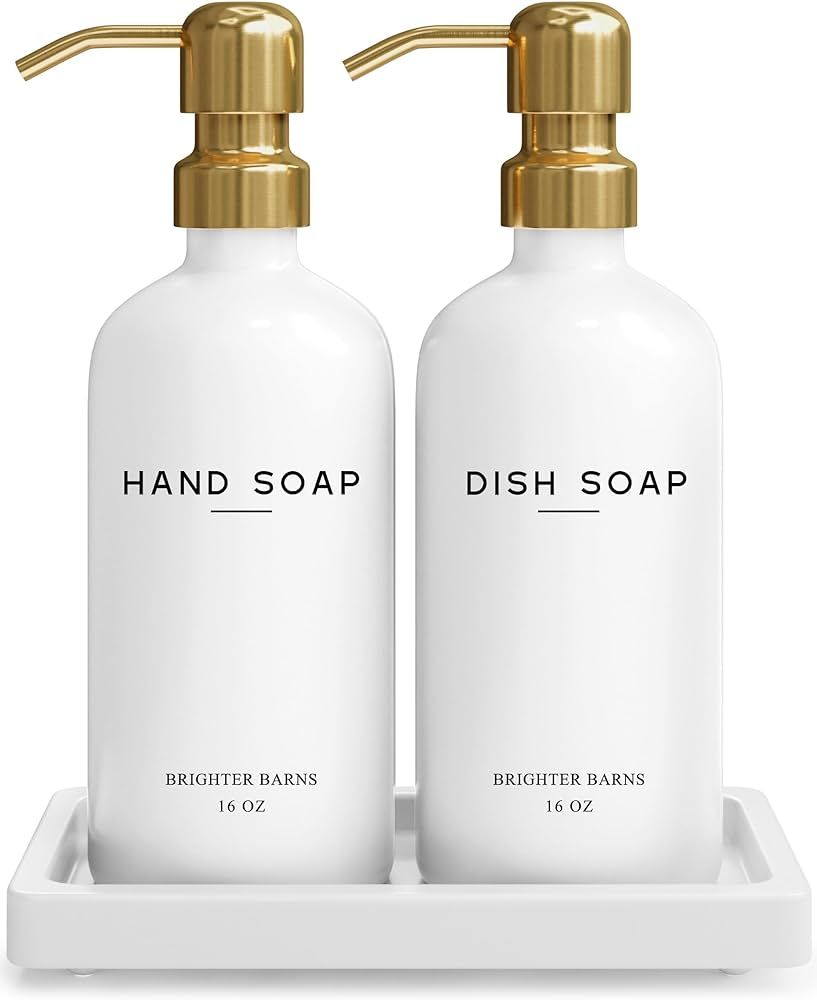 Luxury Glass Hand and Dish Soap Dispenser Set by Brighter Barns - Kitchen Soap Dispenser Set with... | Amazon (US)
