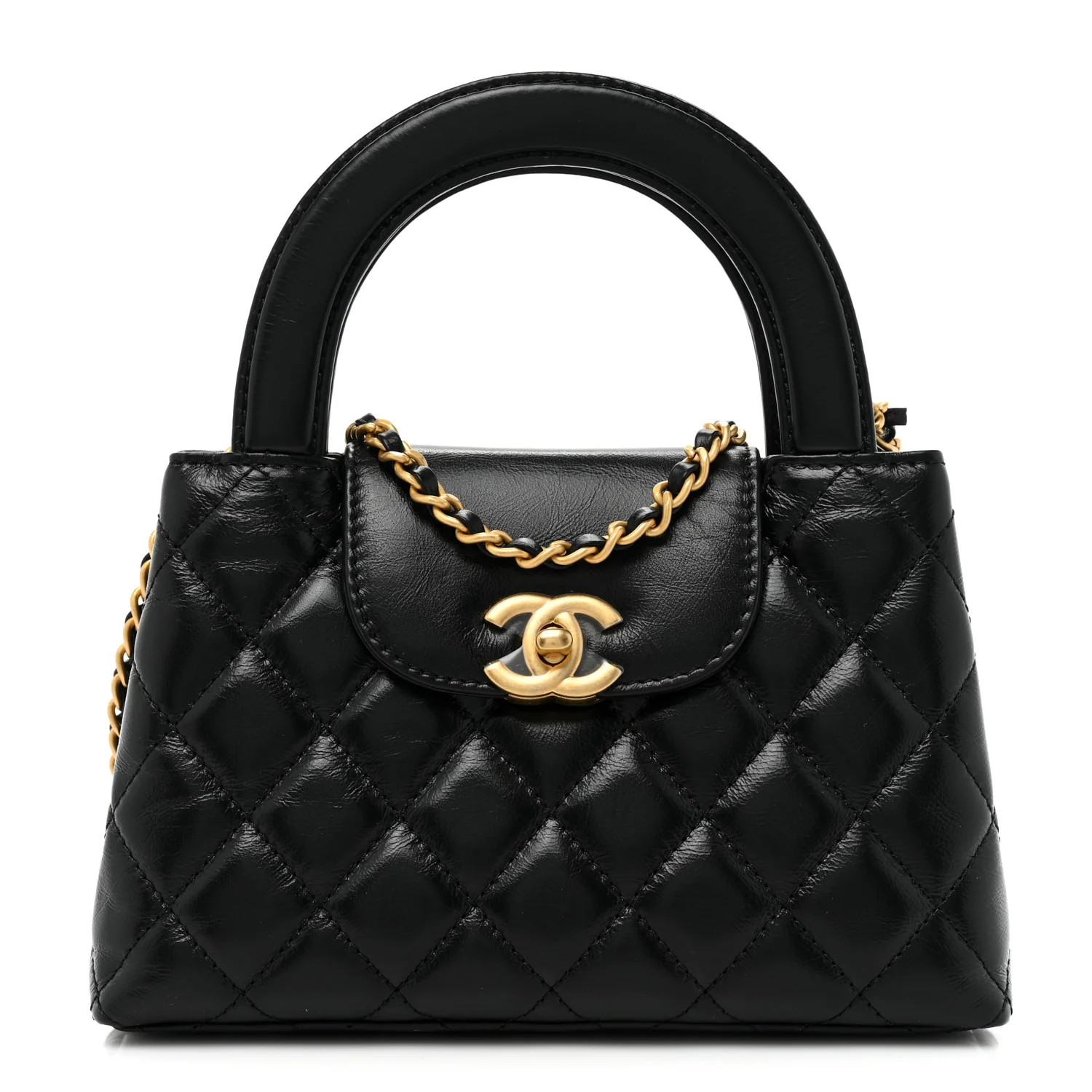Shiny Aged Calfskin Quilted Nano Kelly Shopper Black | FASHIONPHILE (US)