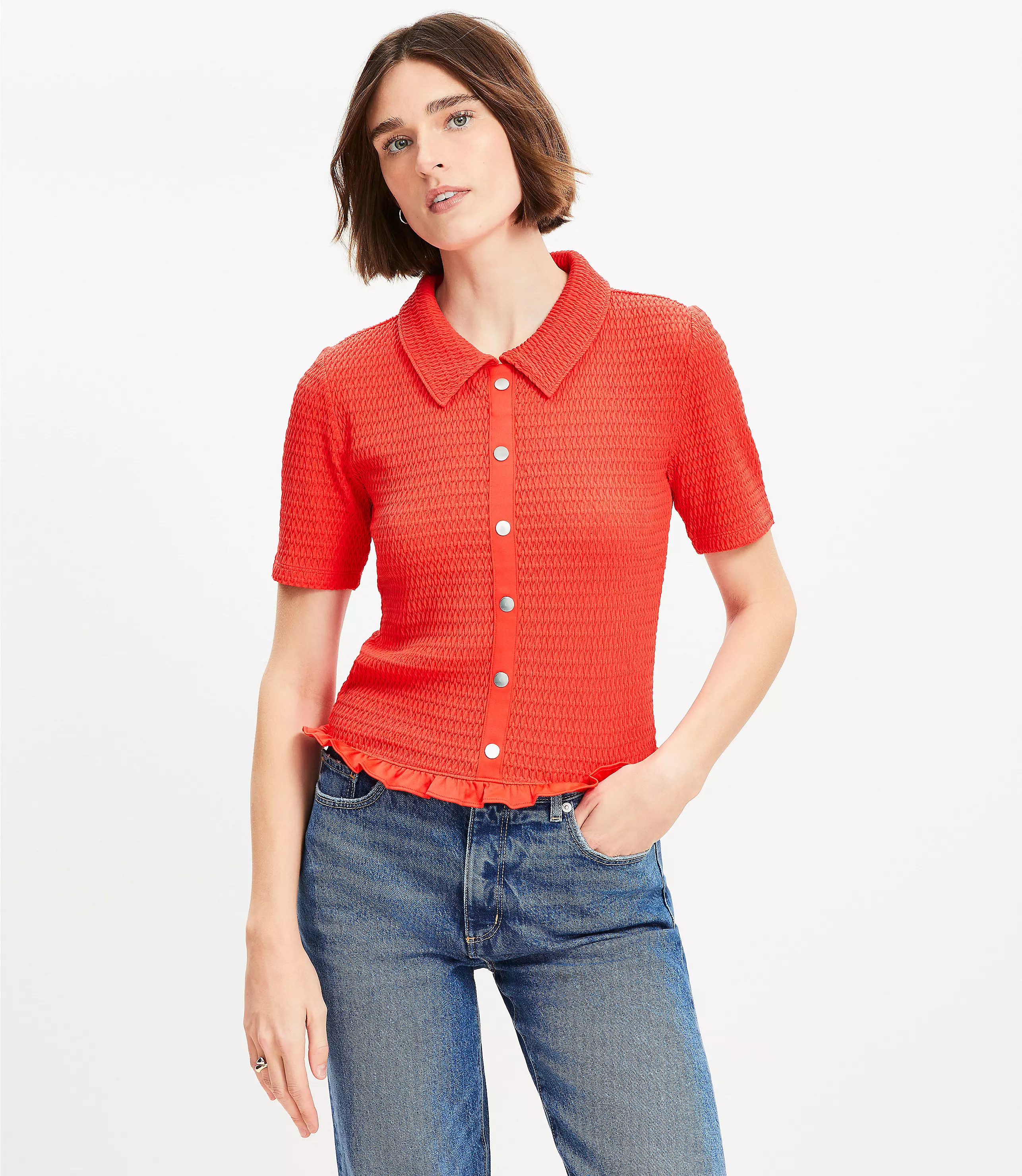 Smocked Ruffle Hem Shirt | LOFT