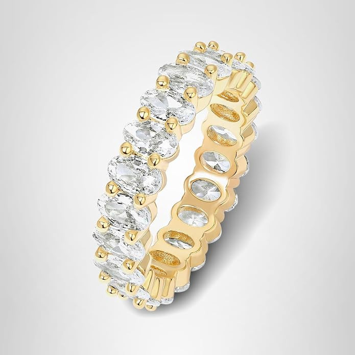 PAVOI 14K Gold Plated Eternity Ring for Women - Statement Eternity Band Rings with Oval Cubic Zir... | Amazon (US)