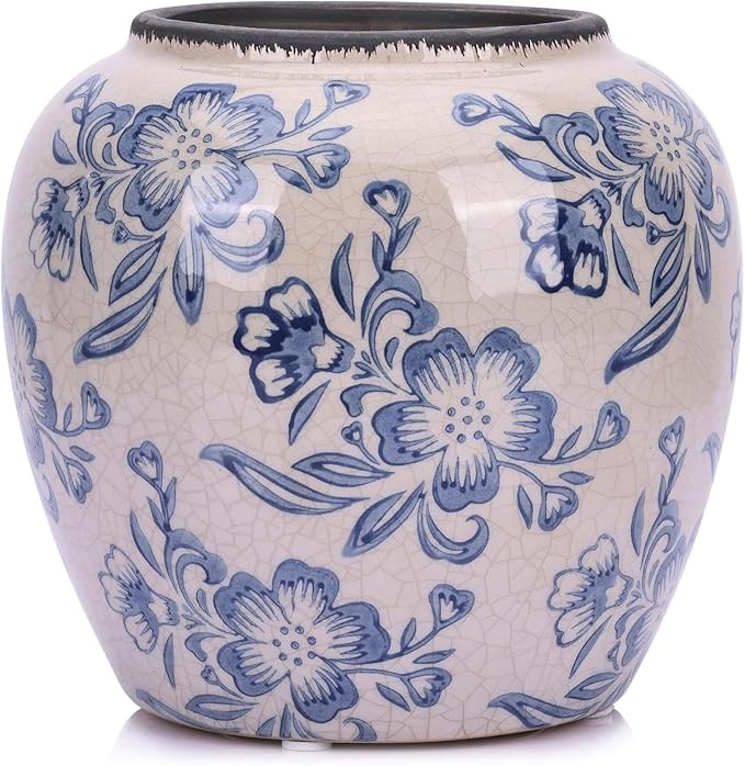 Chinoiserie Decor Blue and White Floral Vase, 6.7" Vintage Chinoiserie Vase, Pottery Vases for Ho... | Amazon (US)