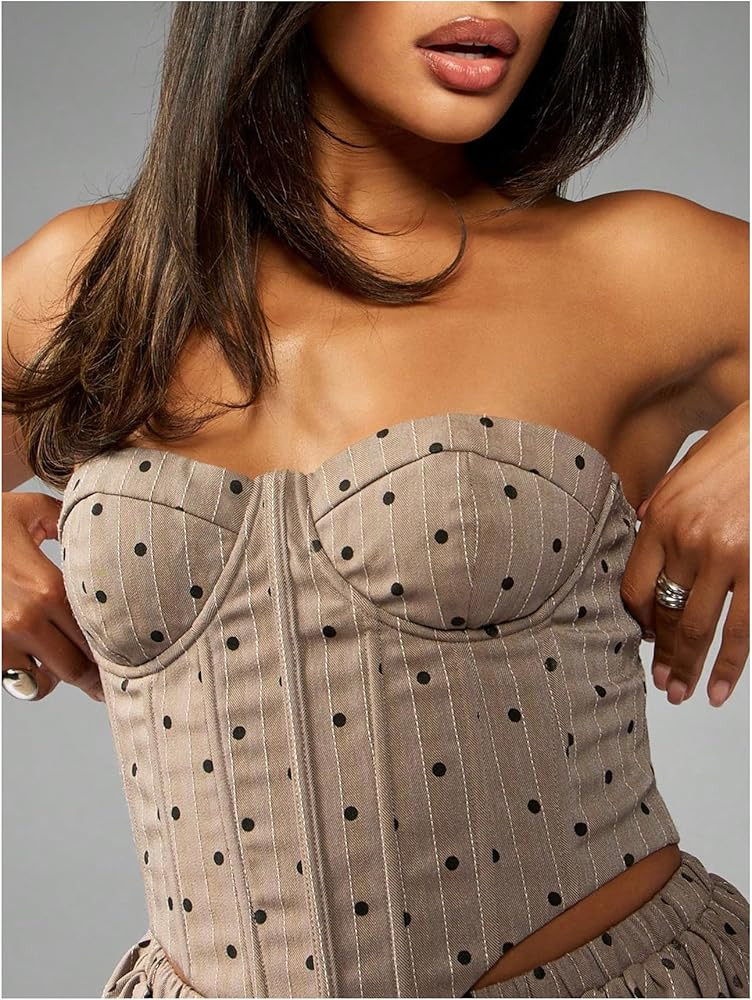 SweatyRocks Women's Polka Dots Corset Bustier Top Sexy Bodyshaper Tube Going Out Top | Amazon (US)