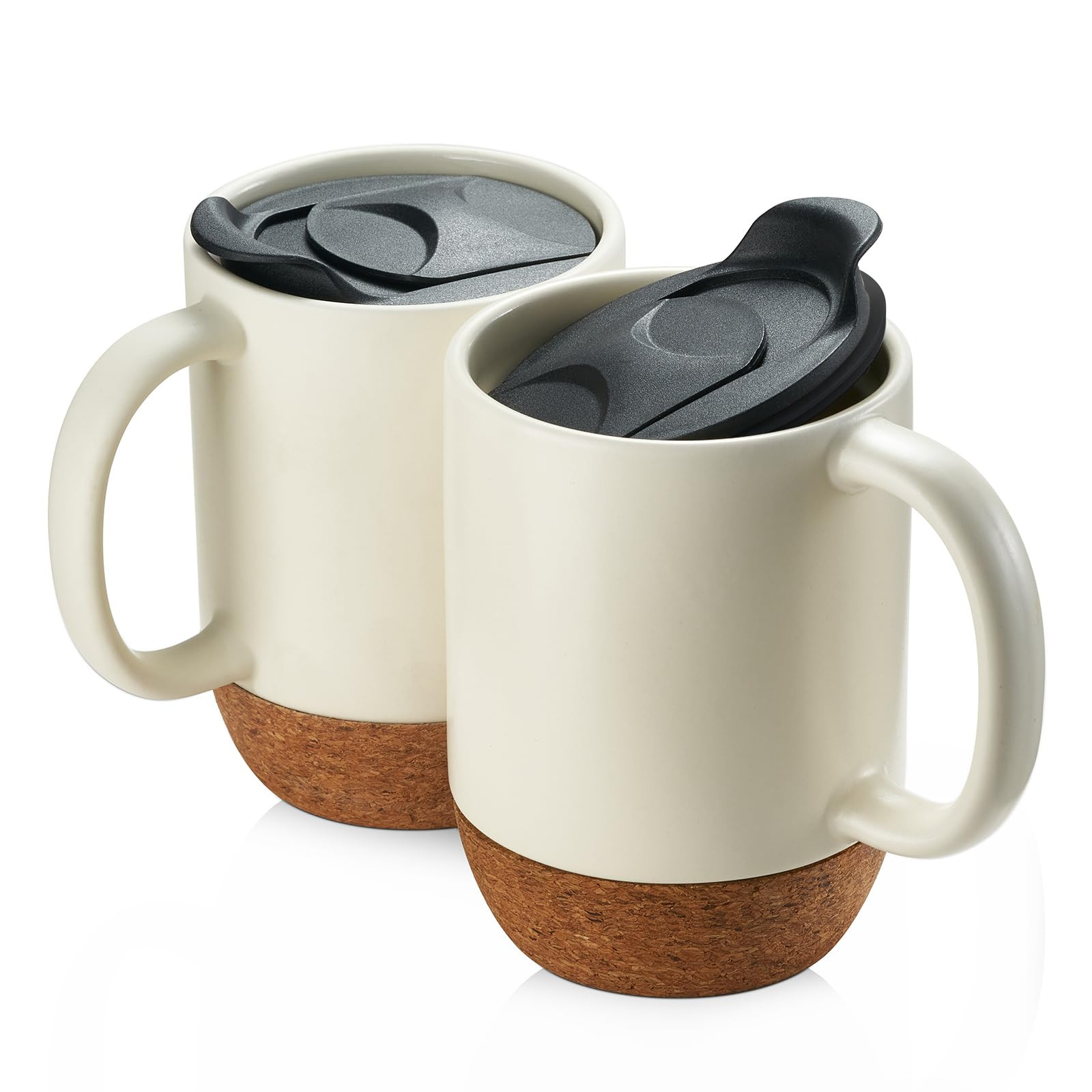 DOWAN Coffee Mugs Set of 2, 15 OZ Ceramic Mug with Cork Bottom and Splash Proof Lid, Large Coffee... | Amazon (US)