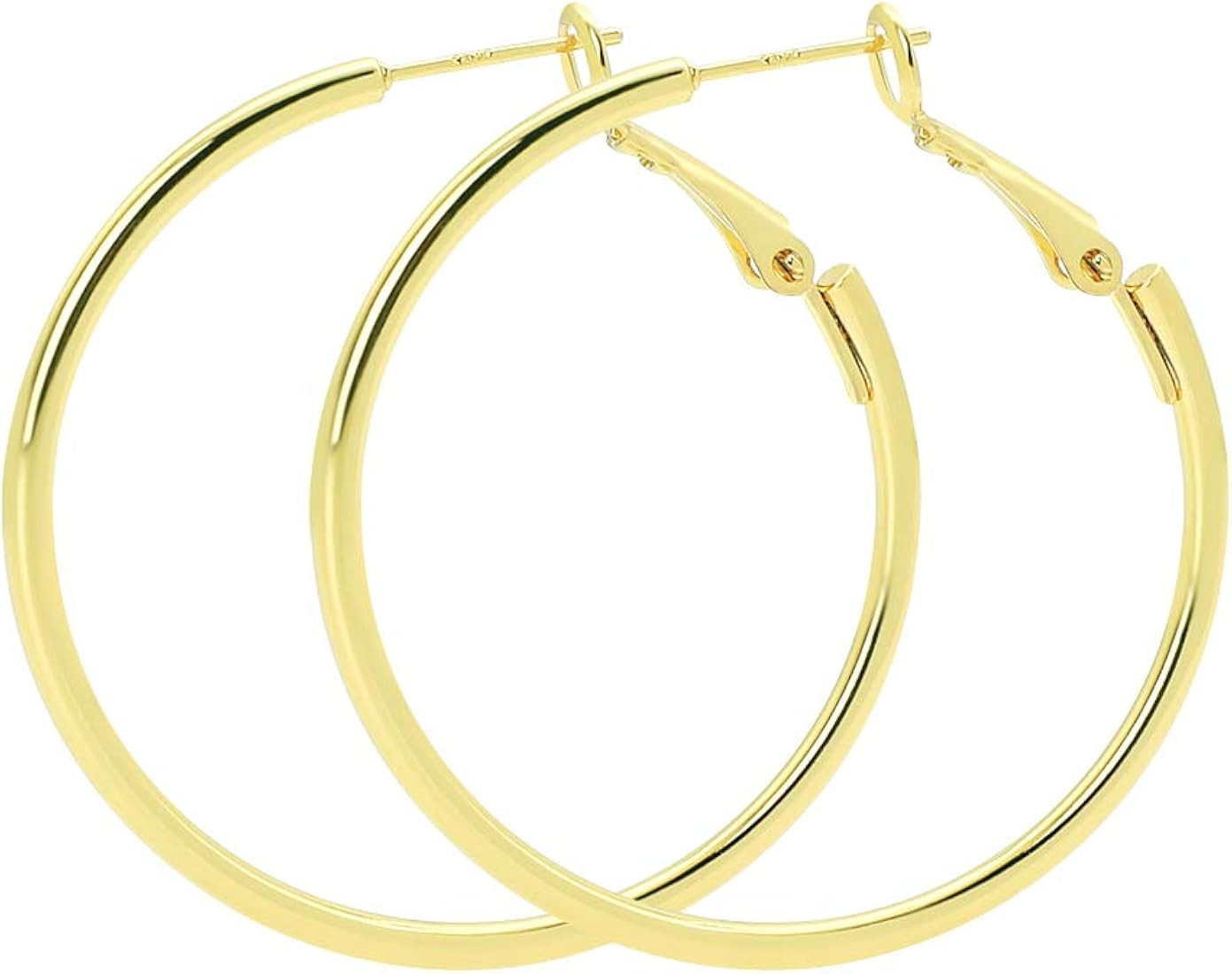 Rugewelry 925 Sterling Silver Hoop Earrings,18K Gold Plated Polished Round Hoop Earrings For Wome... | Amazon (US)