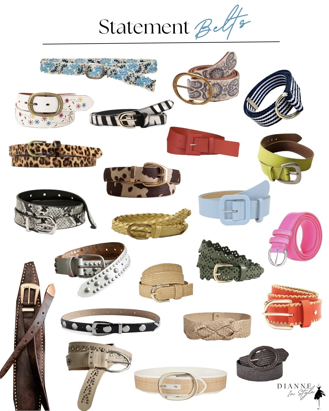 As a follow up to my video, here are some great statement belts. I’ve captured my four favorite styles; patterns, texture, shapes/details and color! 

These are all a variety in price from Free People to Amazon! 

#LTKWorkwear #LTKootd #LTKOver40