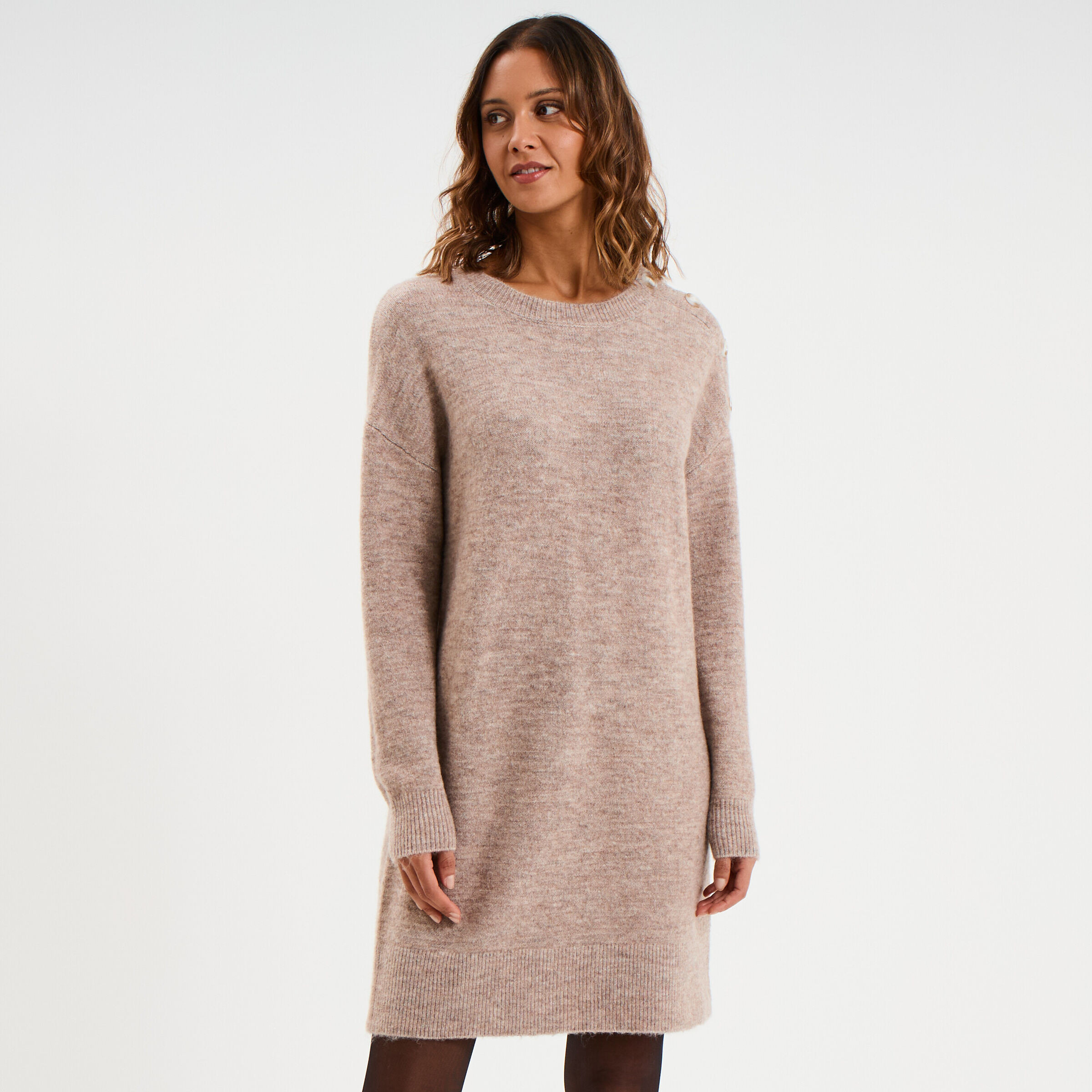 Robe pull manches longues beige femme | La Halle