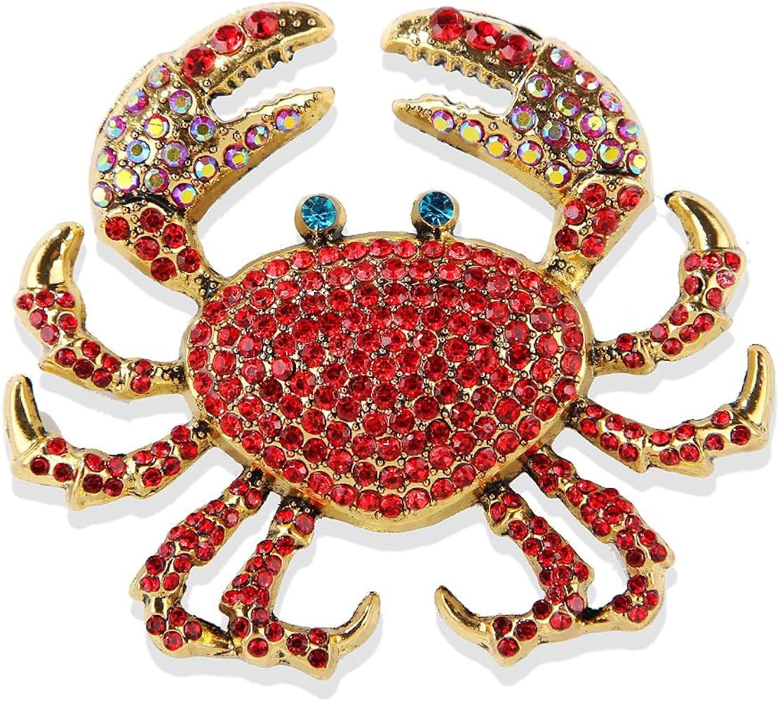 Rhinestone Crab Brooch Pin for Women Girls Dainty Gold Plated Crystal Marine Animal Brooches Lape... | Amazon (US)