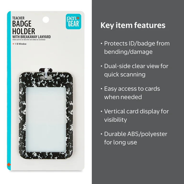 Pen+Gear Marble Composition Badge Holder, Black and White Color, 1 Pack, Clear ID Card Holders wi... | Walmart (US)
