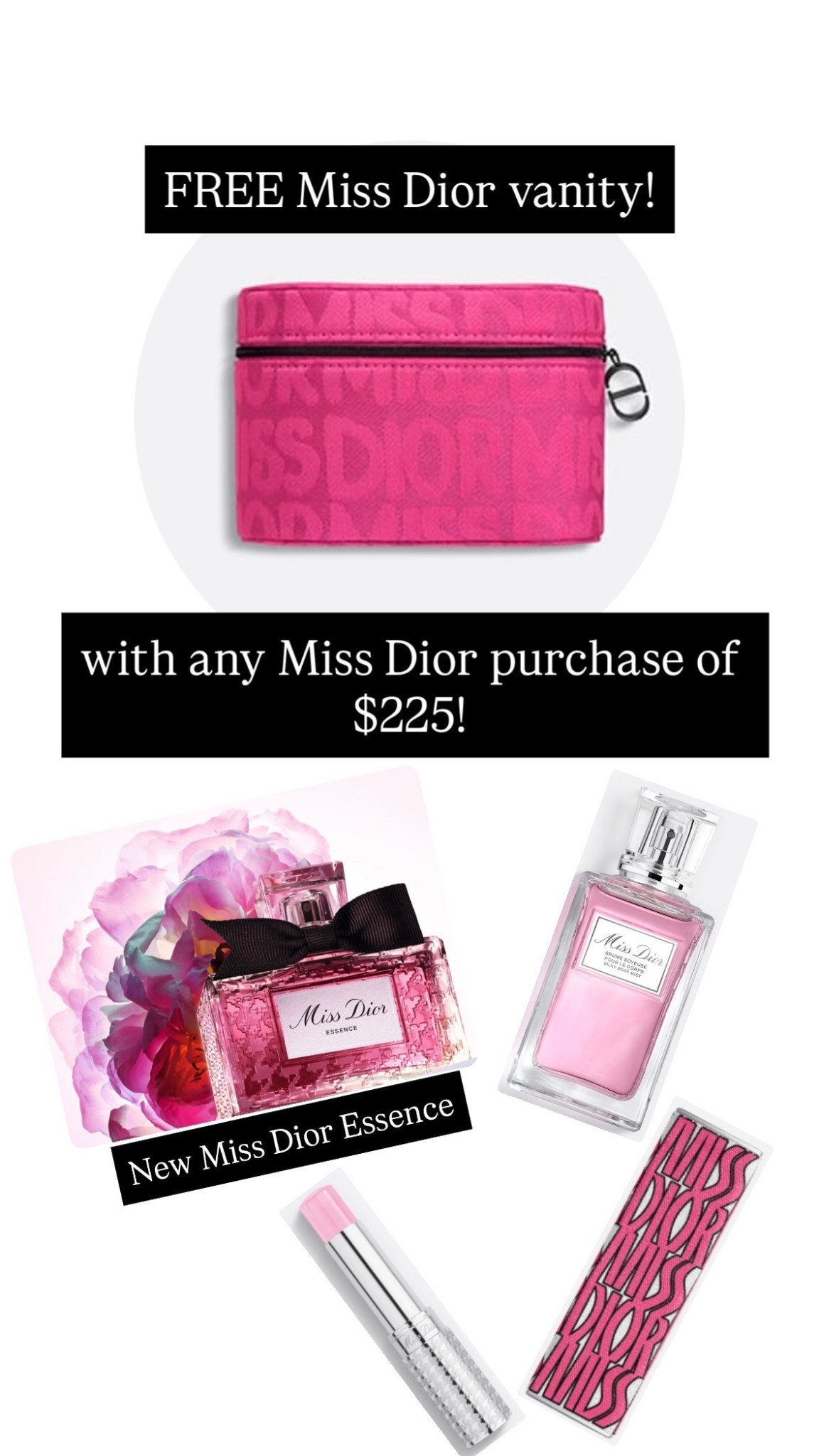 This Miss Dior vanity is so pretty and perfect for travel! It is automatically added to your cart when you purchase any Miss Dior products adding up to $225. Be sure to be signed in to your account to be able to purchase the New Miss Dior Essence fragrance  It’s a great gift for you or someone you love! 

#LTKBeauty #LTKTravel #LTKSeasonal