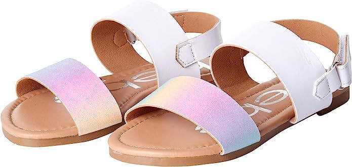 bebe Girls’ Sandal – Two Strapped Patent Leatherette Glitter Sandals (Toddler/Little Kid) | Amazon (US)