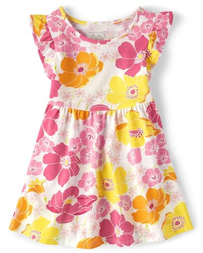 The Children's Place Baby Girls' and Toddler Short Sleeve Everyday Dresses, Yellow Floral, 9-12 Months | Amazon (US)