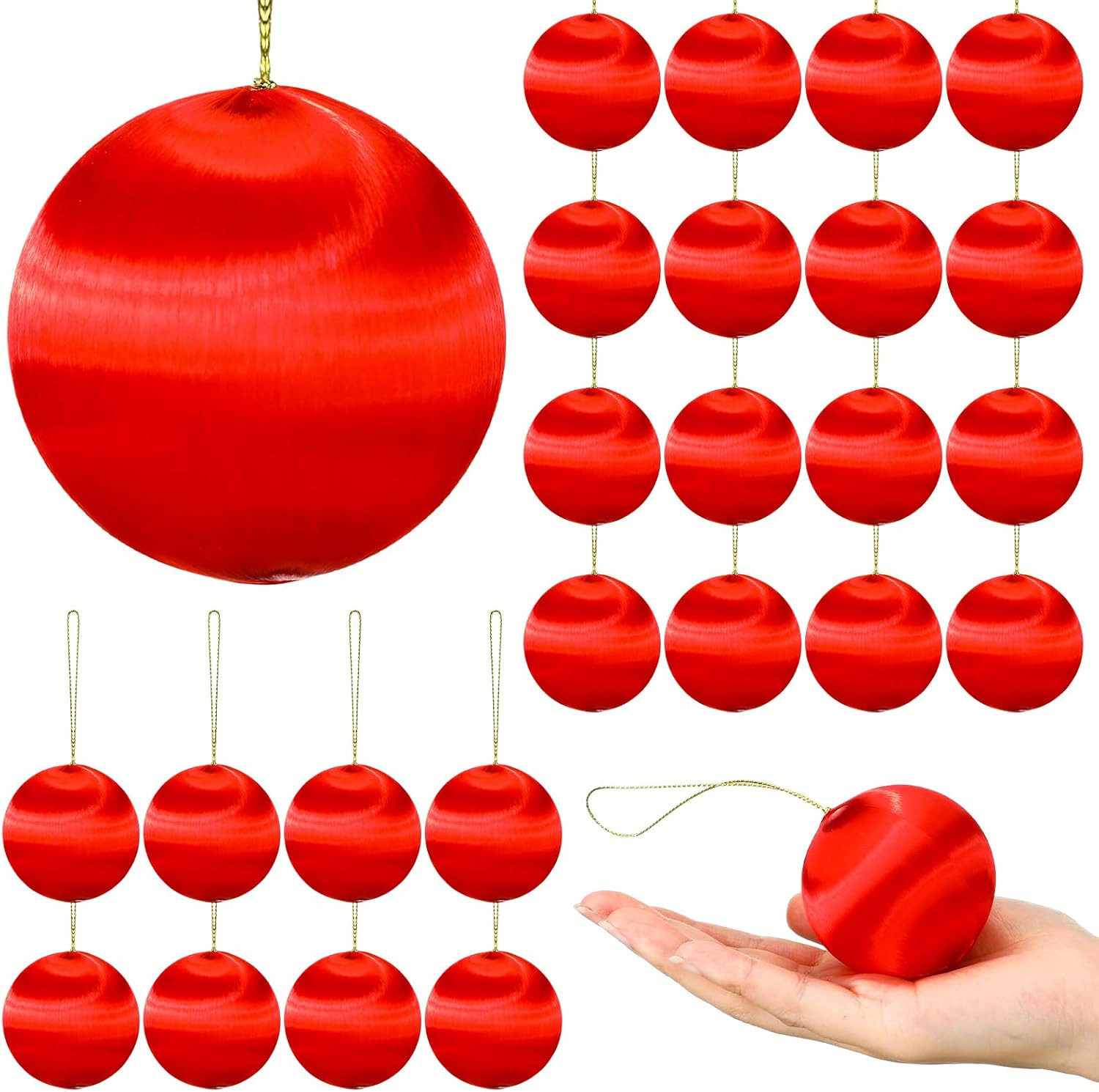 Syhood 24 Pcs Christmas Satin Silk Balls Ornament, 2.2 Inch, Red | Amazon (US)