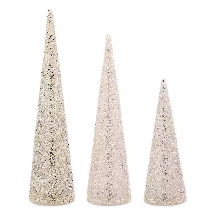 Pre-Lit Silver Glitter Glass 3-pc. Cone Tree Set | Kirkland's Home