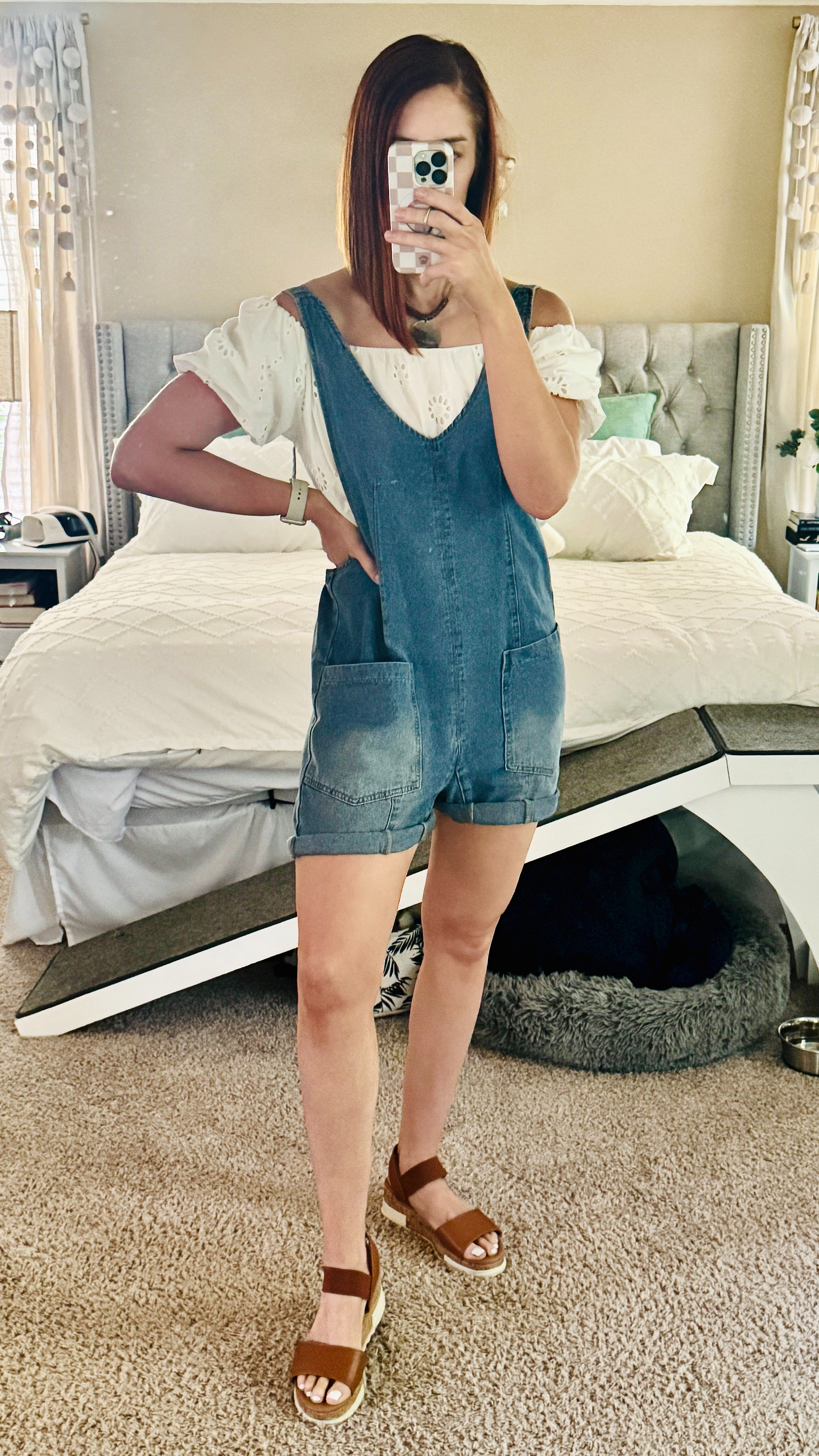 Cute and casual doing things around the house or running errands summer to fall outfit idea! It’s not too hot out but also not quite sweater weather just yet.

Off the shoulder white peasant top
Comfortable romper overalls shorts 
Platform brown sandals 

 

#LTKShoeCrush #LTKSeasonal #LTKStyleTip
