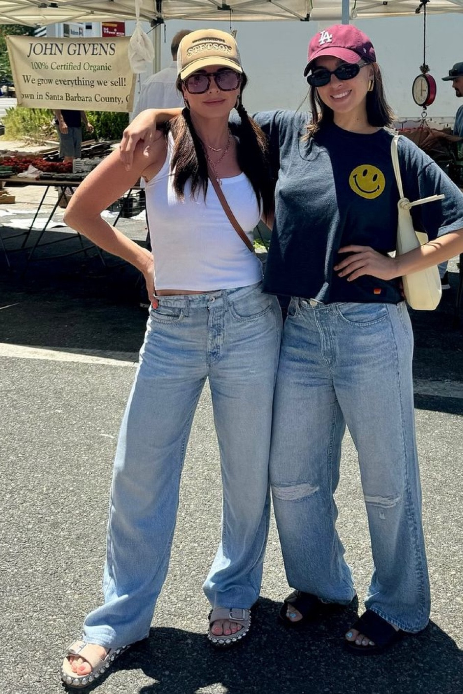 Shop Kyle Richards’  Denim High Waist Wide Leg Jeans and embellished suede slides Studded Sandals and aviator sunglasses #KyleRichards #CelebrityStyle

#LTKStyleTip