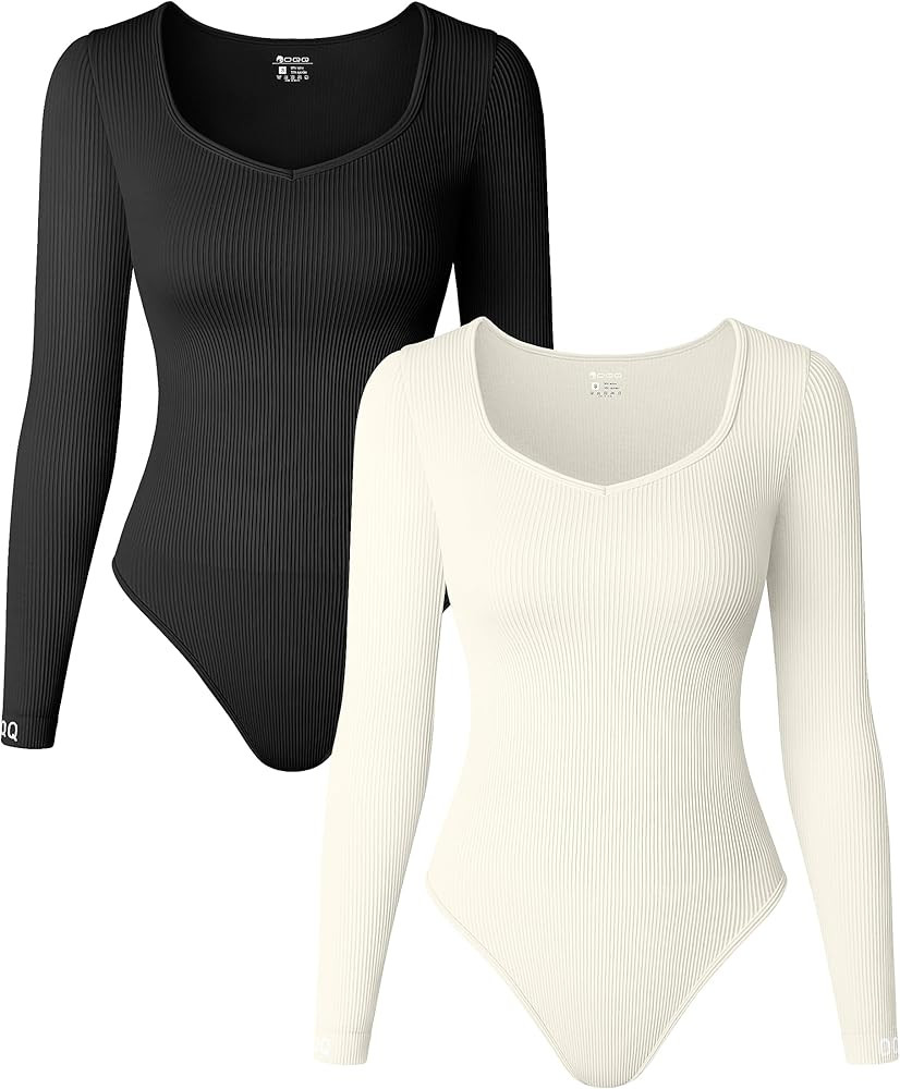 OQQ Women's 2 Piece Bodysuits Sexy Ribbed Long Sleeve Tops Bodysuits | Amazon (US)