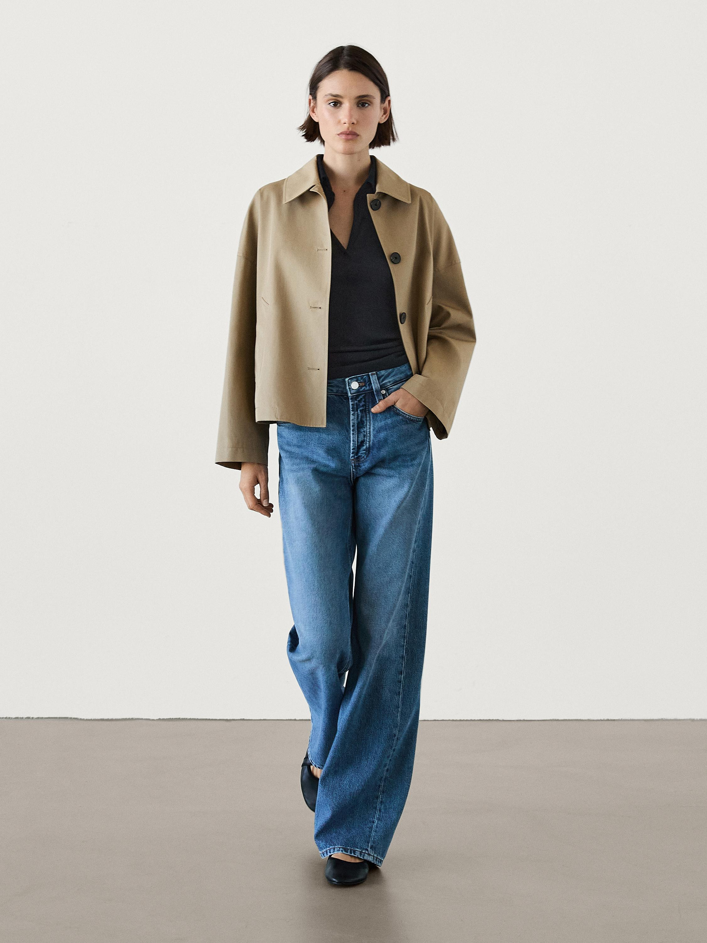 Short 100% cotton trench coat  $229.00 Peak lapel collar. Long sleeves. Button-up front. Two side... | Massimo Dutti US