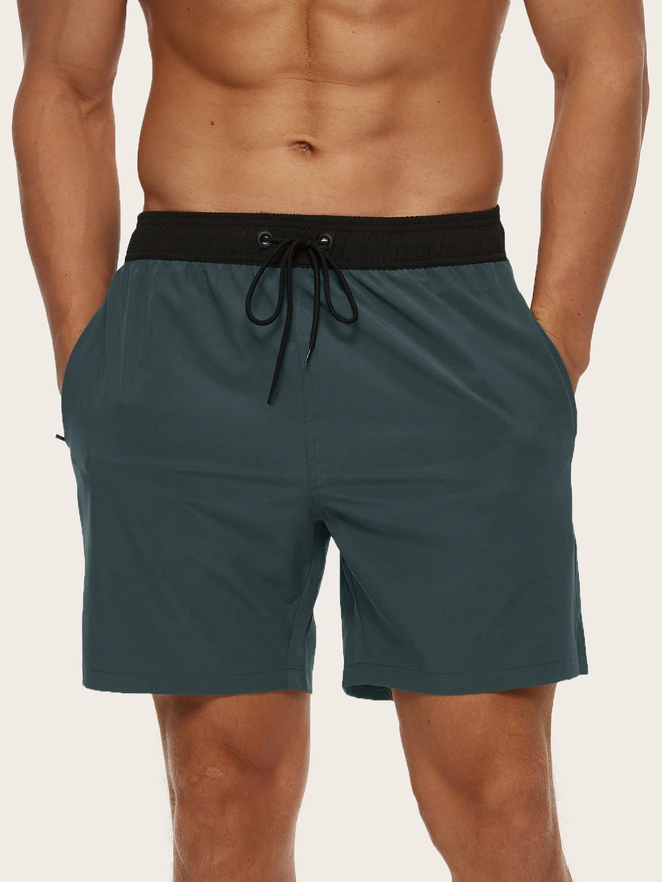 Men Drawstring Waist Slant Pocket Swim Trunks | SHEIN