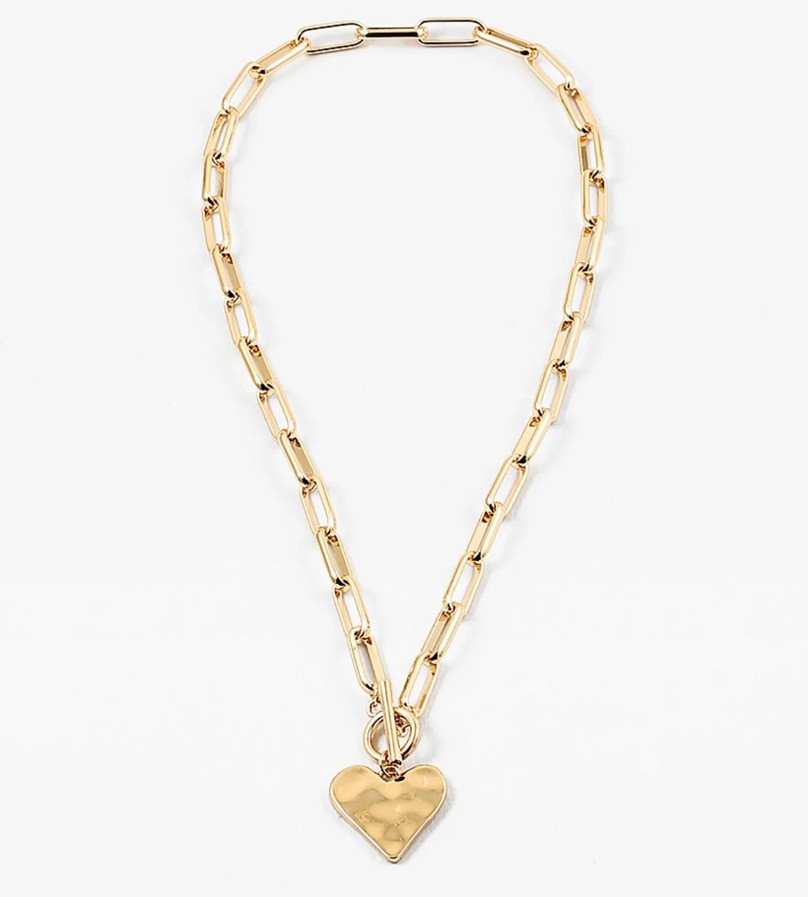 Hammered Heart Toggle Rectangle Link Necklace | Erin McDermott Jewelry