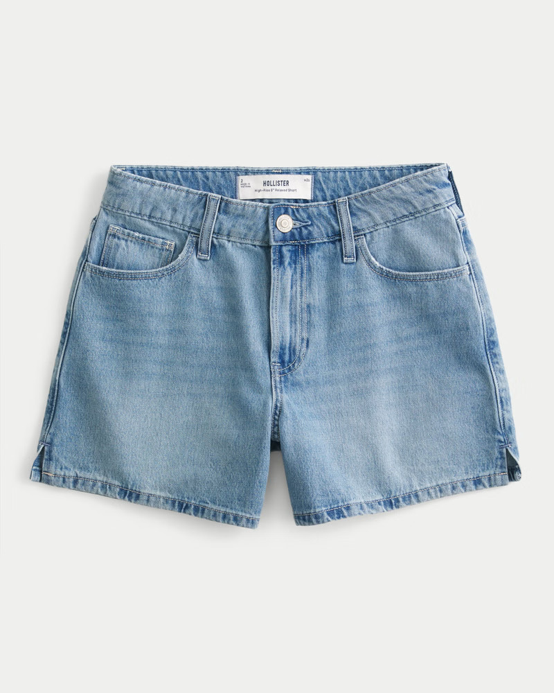 High-Rise Light Wash Relaxed Denim Shorts 5" | Hollister (US)