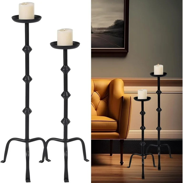 YANGLI 2 Pcs Metal Candlestick Floor Pillar Candleholder Set - 32 & 27 Inch Black for Wedding, Ch... | Walmart (US)