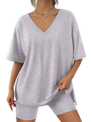 Trendy Queen Womens Two Piece Lounge Sets Spring Outfits 2026 Summer Fashion Vacation Tops Shorts Matching Tracksuits Grey M | Amazon (US)
