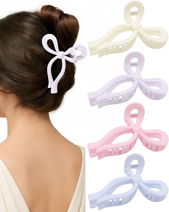 CHLINS 4 Pack Bow Hair Claw Clips for Women, 4.3" Large Non-slip Cute Hair Styling Accessories fo... | Amazon (US)