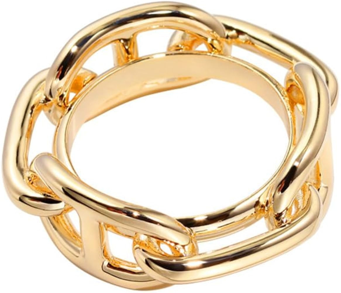 Chunky Chain Silk Scarf Ring Clip for Women Gold/Silver Plated Minimalist Wide Band Statement Buckle Holder Clasp Holder Scarfs T-Shirt Shawl Scarves Clasp Dress Clothing Accessories Jewelry | Amazon (US)