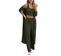 Womens Pajamas Set Fall Winter 3 Piece Loungewear Set Crop Vest Top Loose Pants and Cardigan Knit... | Amazon (US)