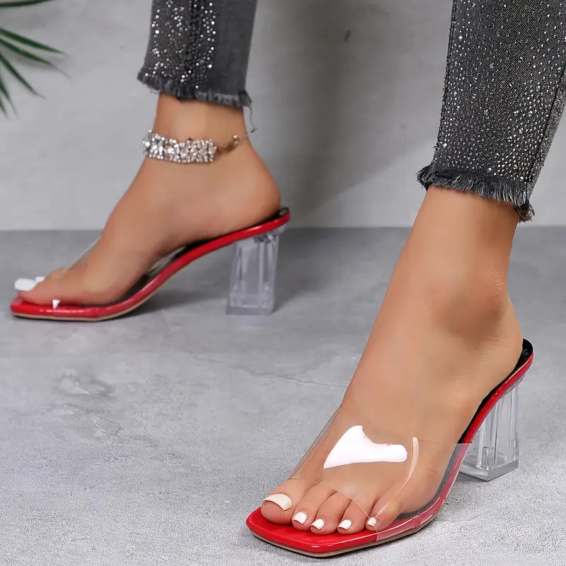 Chic Womens Square Toe Block Heeled Sandals - Comfortable Dress Pumps with Transparent Straps for... | Temu Affiliate Program