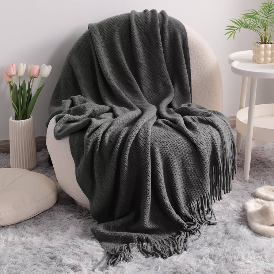 NTBAY Acrylic Knitted Throw Blanket, Lightweight and Soft Cozy Decorative Woven Blanket with Tass... | Amazon (US)