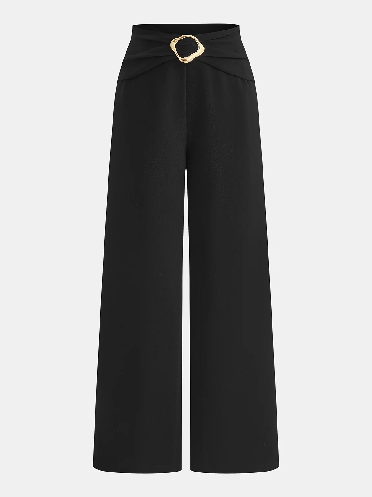Metal Buckle Mid Waist Wide Leg Pants | Commense
