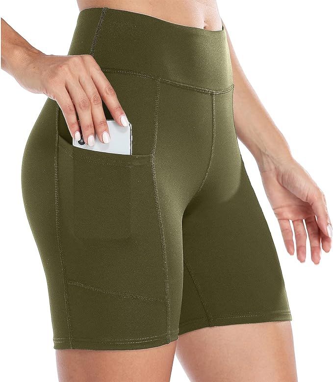 ATTRACO Women's High Waist Biker Shorts with Pockets Yoga Workout Shorts Tummy Control | Amazon (US)
