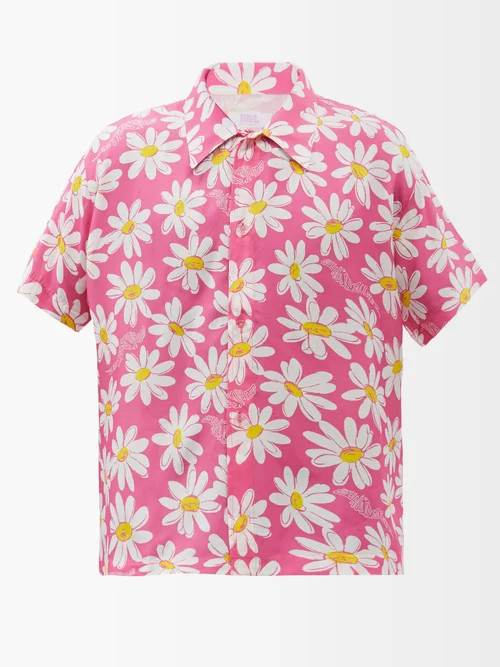 Erl - Daisy-print Twill Short-sleeved Shirt - Mens - Pink | Matches (US)