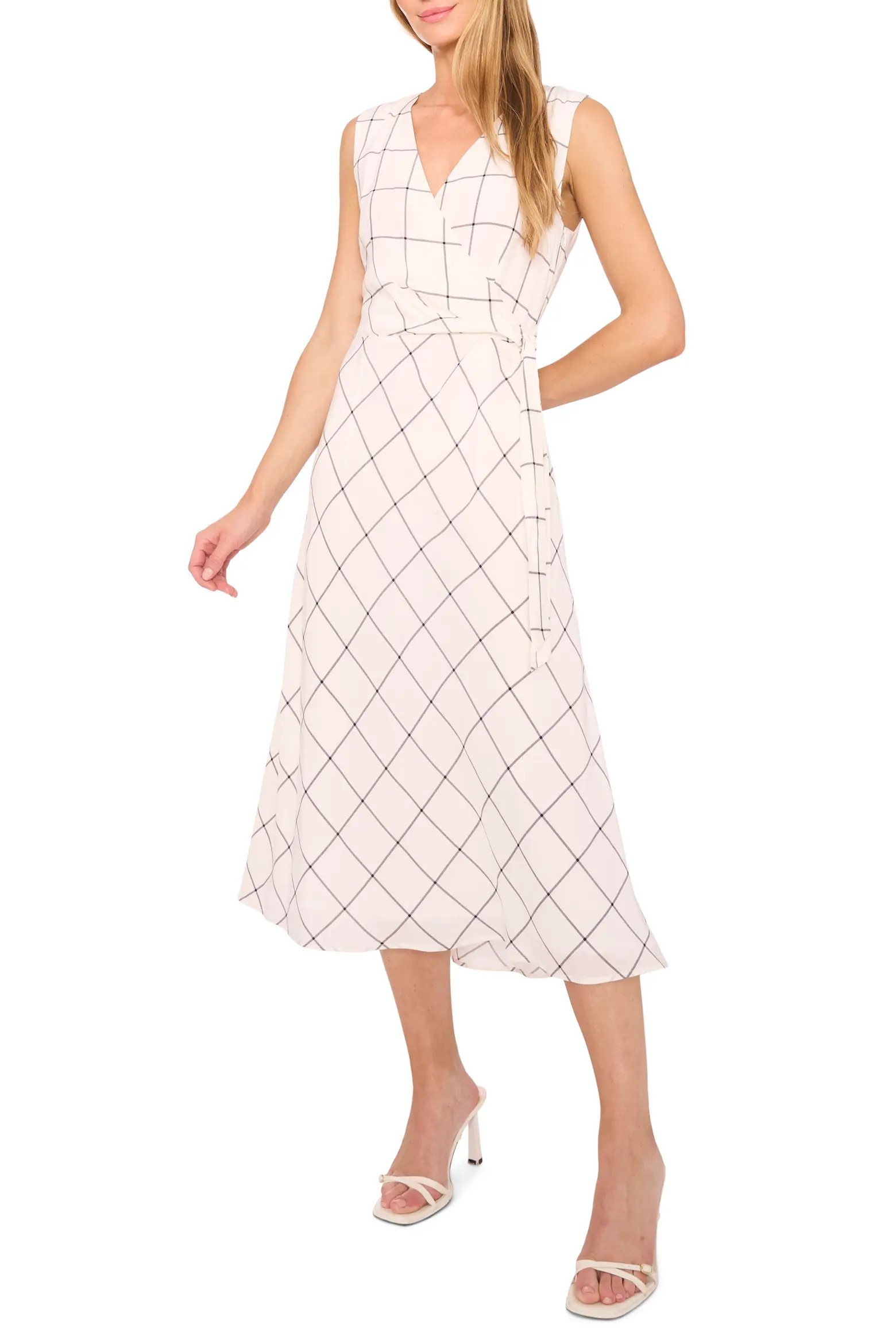 Halogen® Windowpane Check Faux Wrap Dress (Women) | Nordstrom | Nordstrom