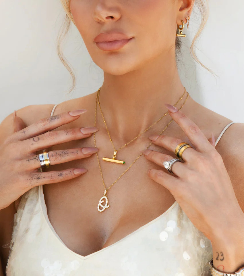 Custom Stamped T-Bar Necklace (Gold) | Abbott Lyon