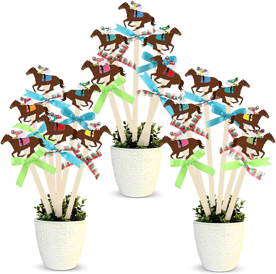 Hushee 16 Pcs Derby Horse Table Decorations with Decorative Ribbons Horse Racing Centerpiece Stic... | Amazon (US)