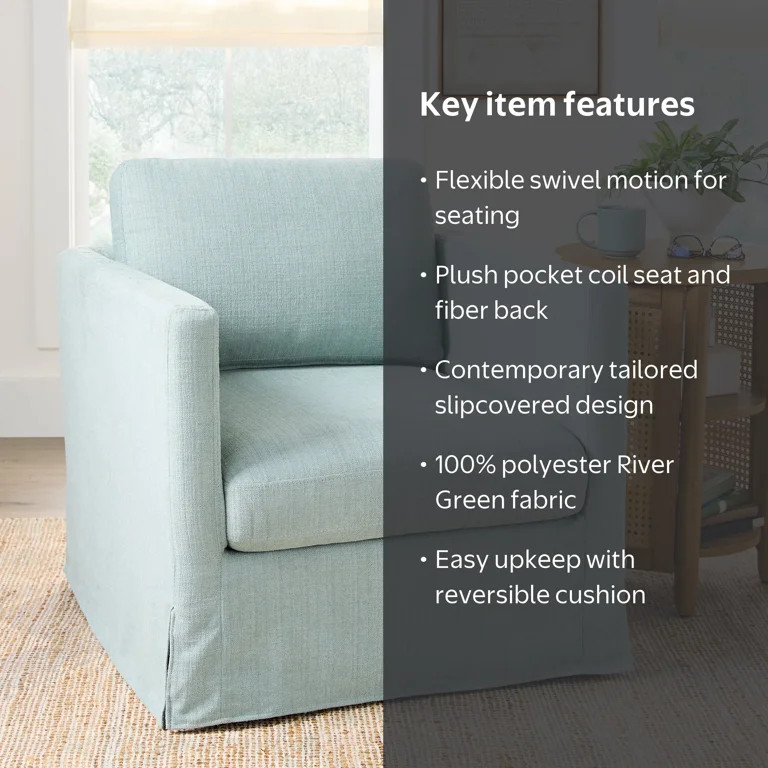 Better Homes & Gardens Waylen Swivel Accent Chair, River Green | Walmart (US)