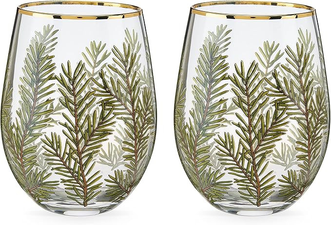 Twine Woodland Stemless Wine Glasses Set with Gold Rim, Modern Drinking Glasses for Red and White... | Amazon (US)
