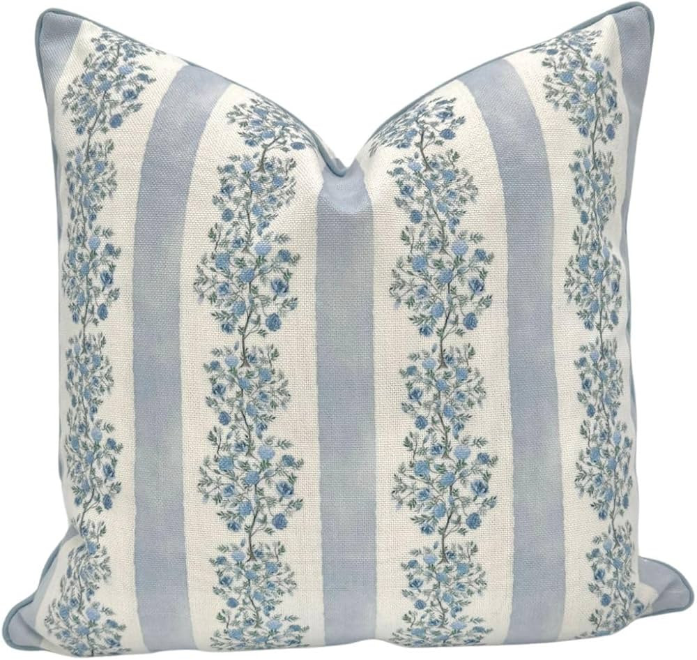 “The Juliet” Floral Block Print Pillow Cover – Soft Blue and Off-White Decorative Throw Pil... | Amazon (US)