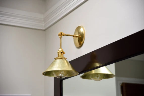 Gold Brass Wall Sconce Metal Shade Vanity Mid Century Industrial Modern Art Light | Etsy (US)