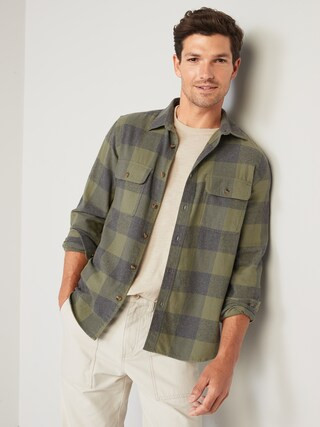 Regular-Fit Plaid Double-Brushed Flannel Shirt for Men | Old Navy (US)