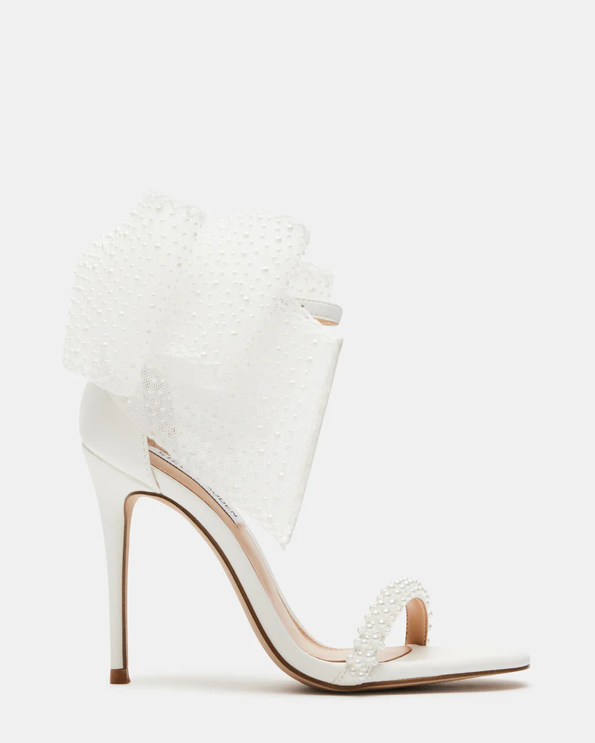 BENNI White Pearl Bow Stiletto Heel | Women's Heels | Steve Madden (US)