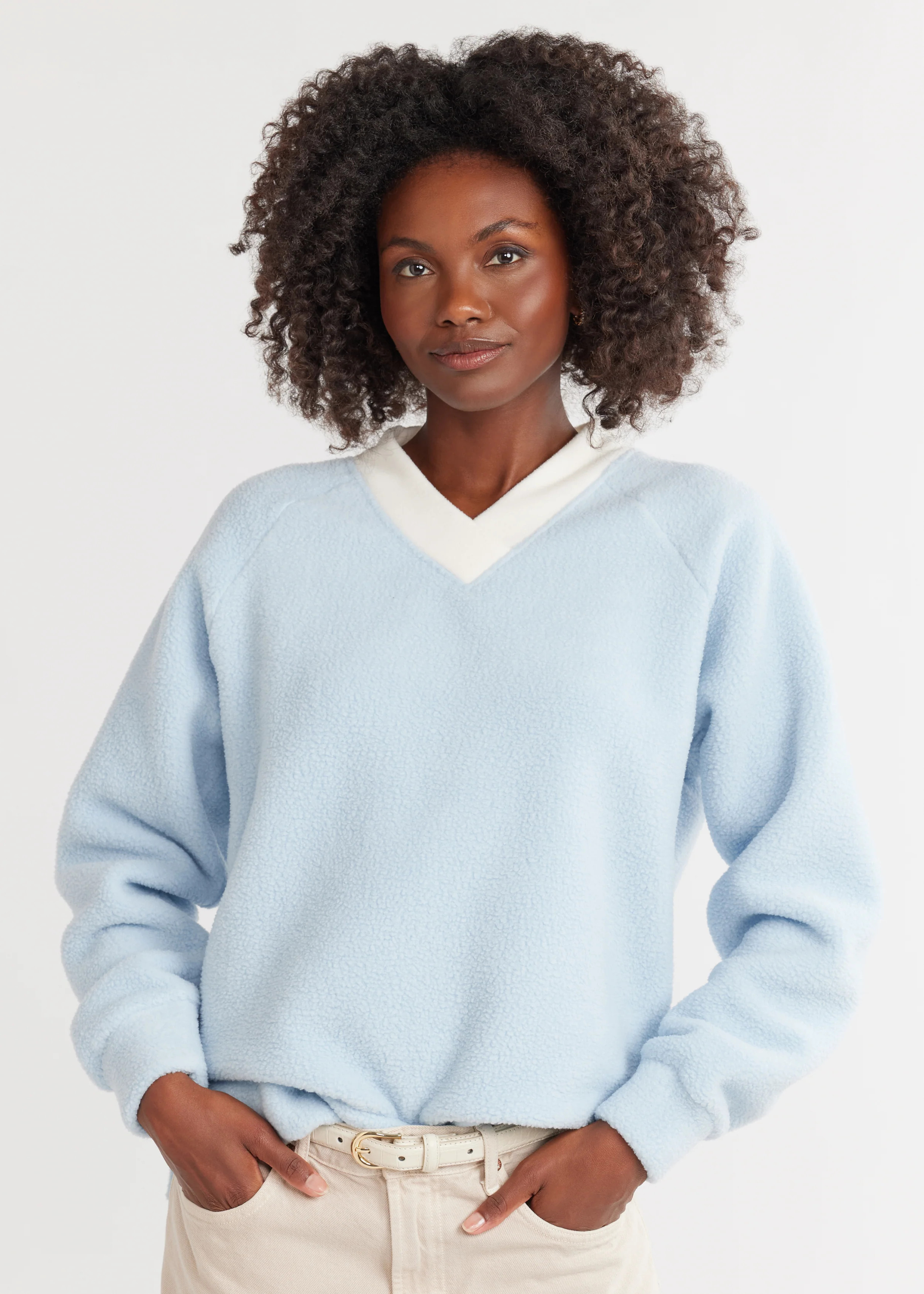 Stanwich Sweatshirt in Sherpa/Vello Fleece (Ice Blue/Cream) | Dudley Stephens