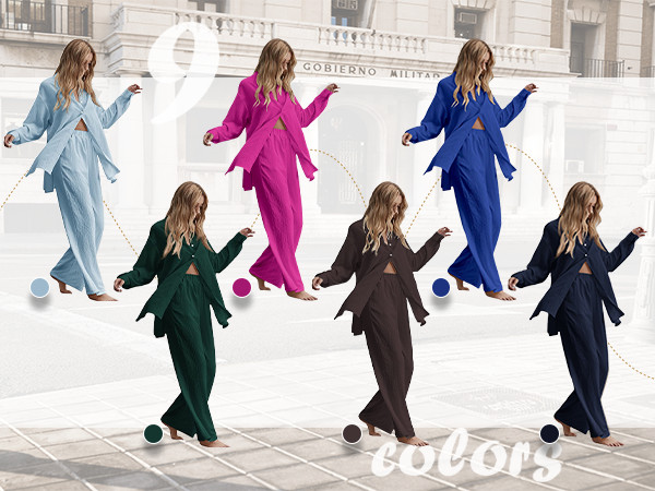 Floerns Women's 2 Piece Outfits Slit Hem Longline Blouse and Wide Leg Pants Set | Amazon (US)